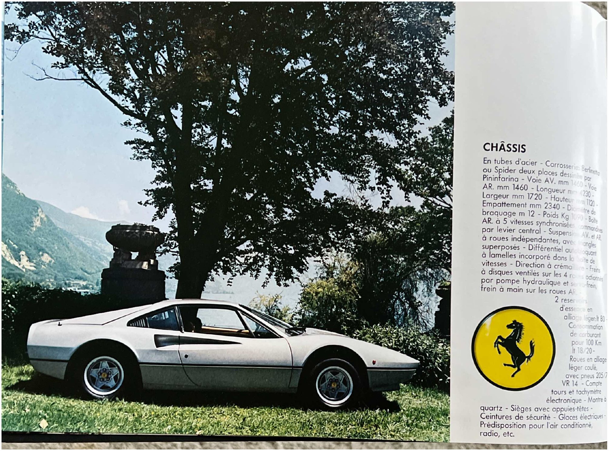 Ferrari 308 brochure — V8 engine close-up