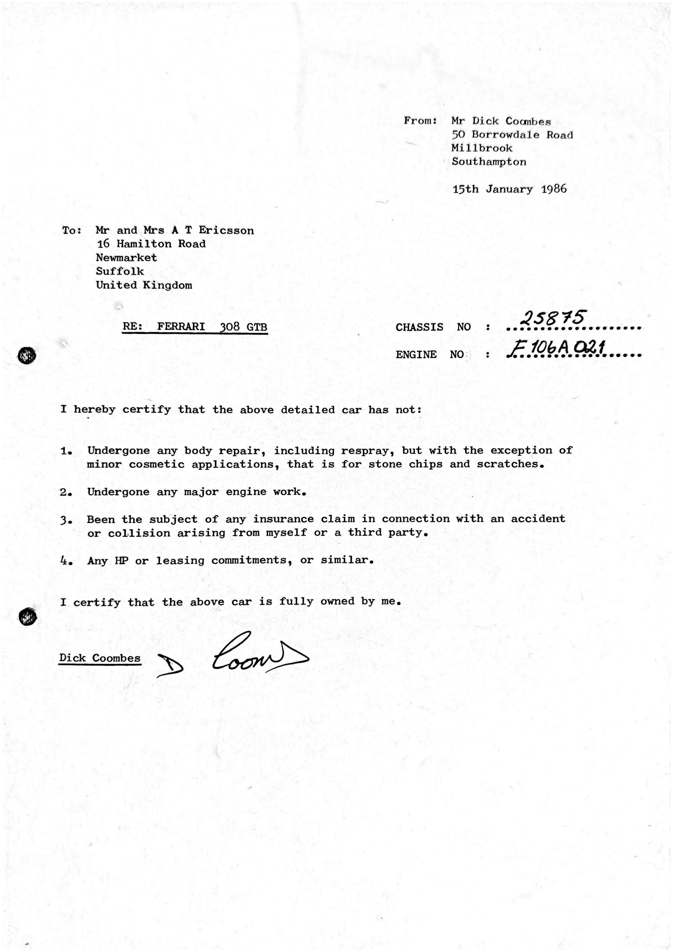 Scan of UK owner certification