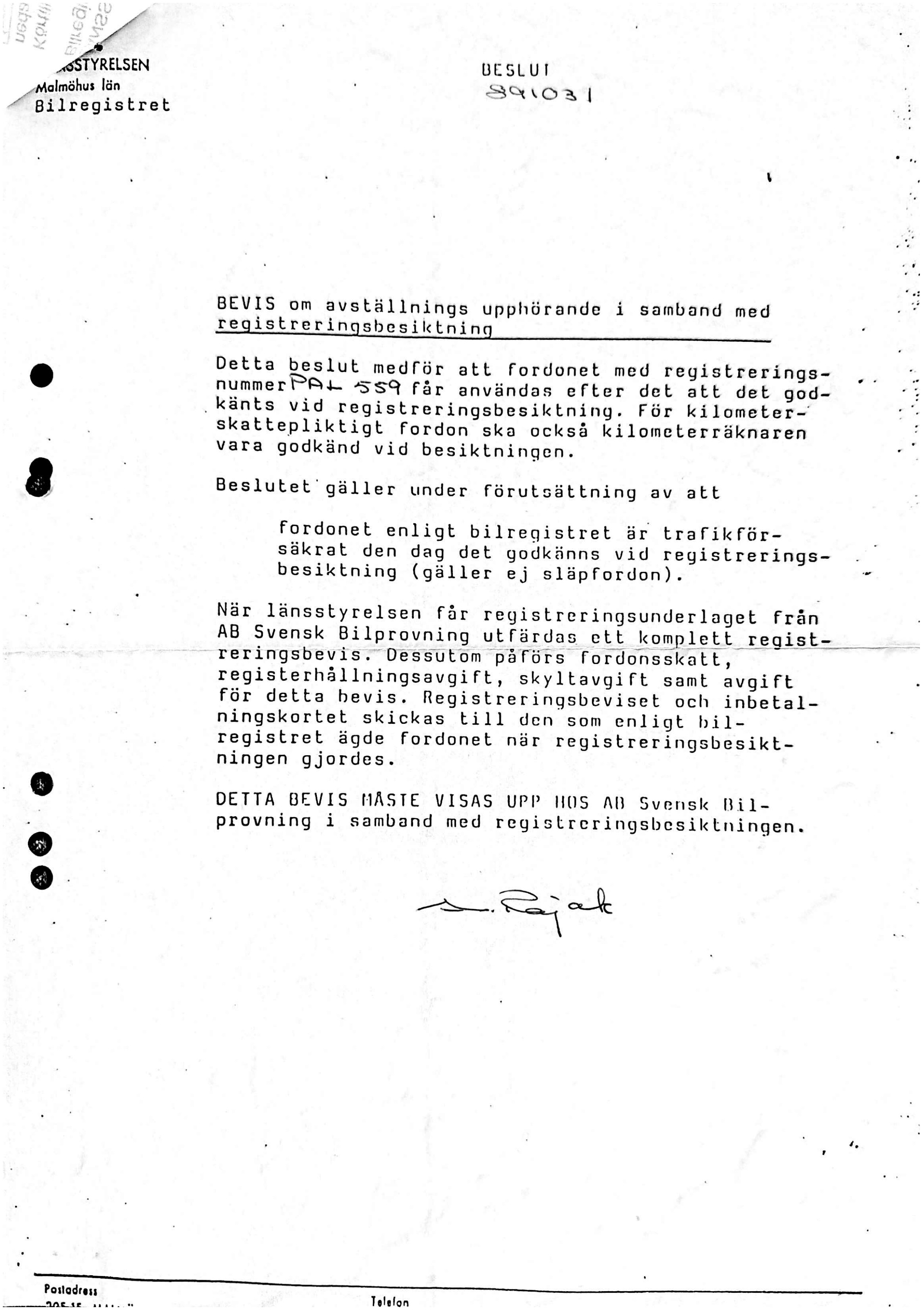 Scan of Länsstyrelsen — Swedish import permit