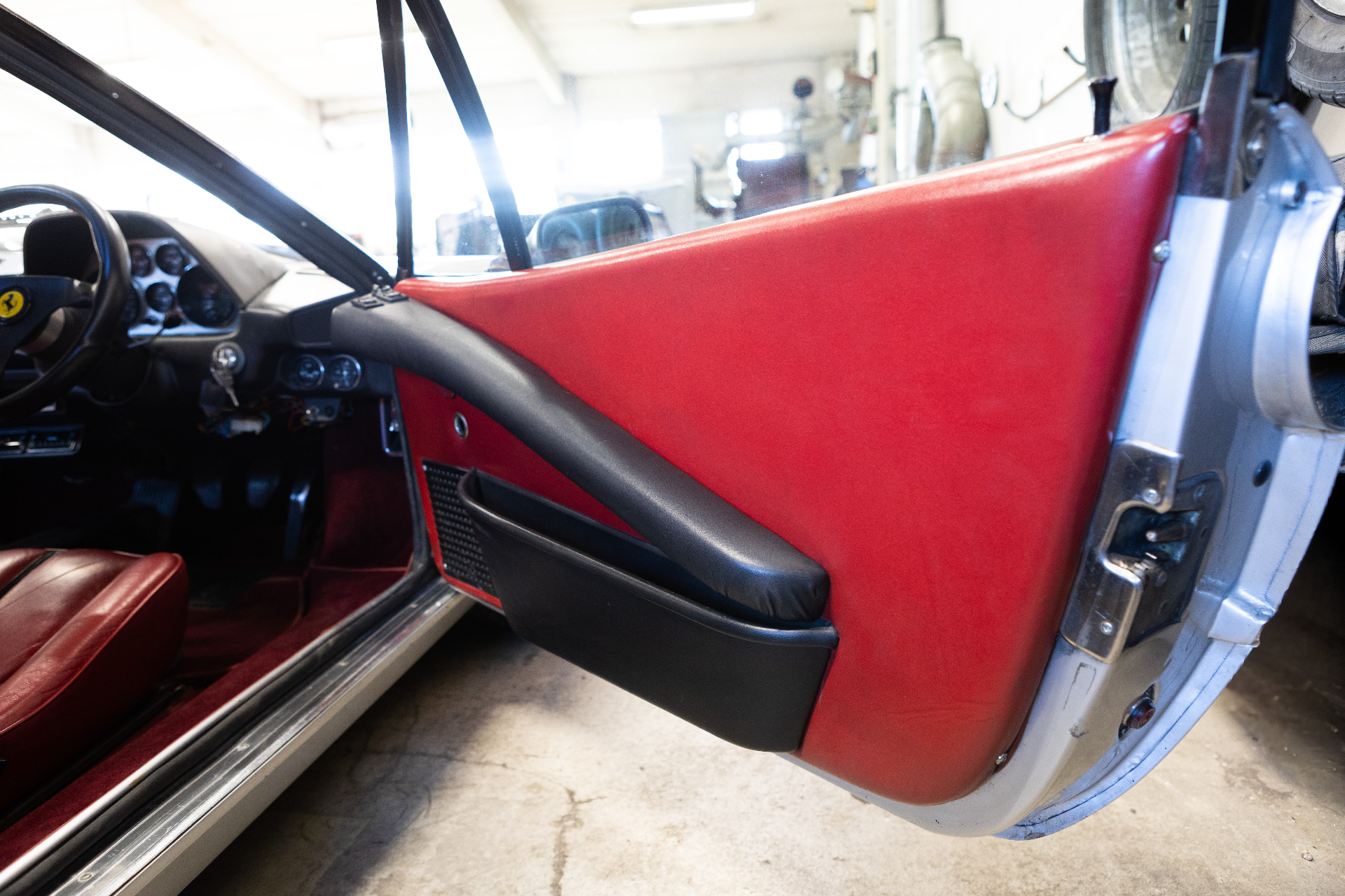 Inside of door panel in red leather